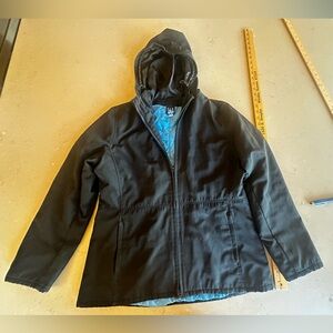 GAP M Medium Black Hooded Jacket with Blue Lining ALL THE FEATURES!
